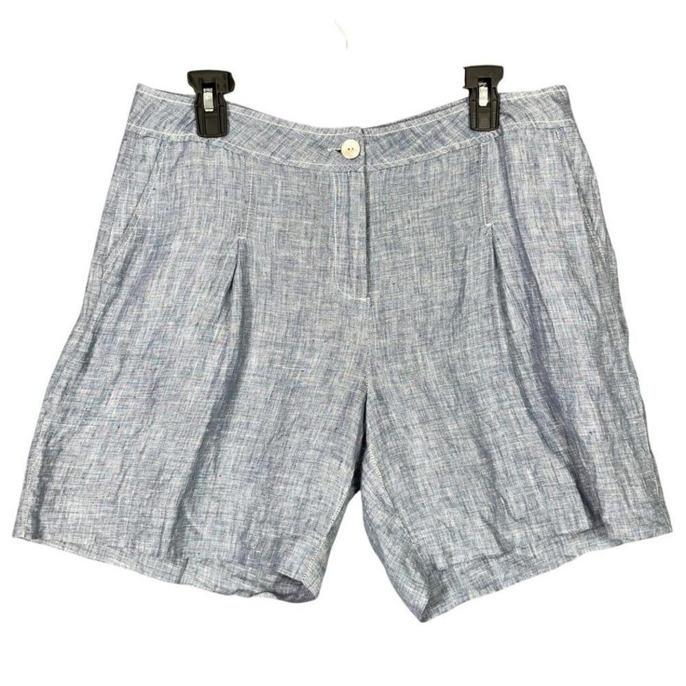 Spiegel Pleated Linen Shorts Blue Chambray High Waisted Breathable 12 Womens